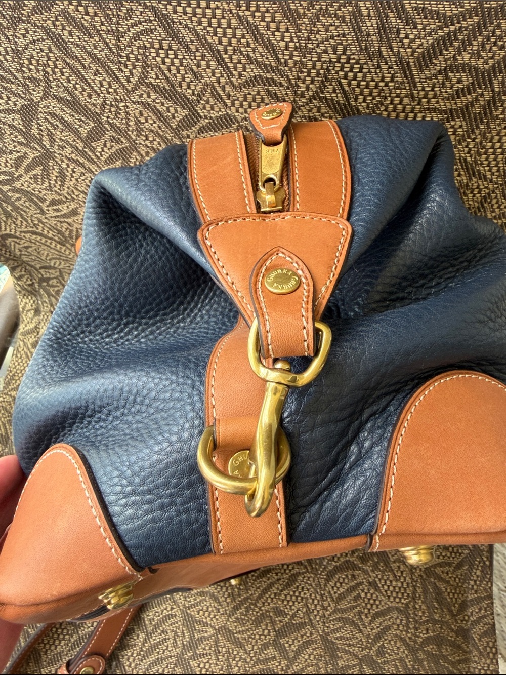 Ghurka Navy and Brown Leather Satchel with Shoulder Strap - Picture 8 of 9